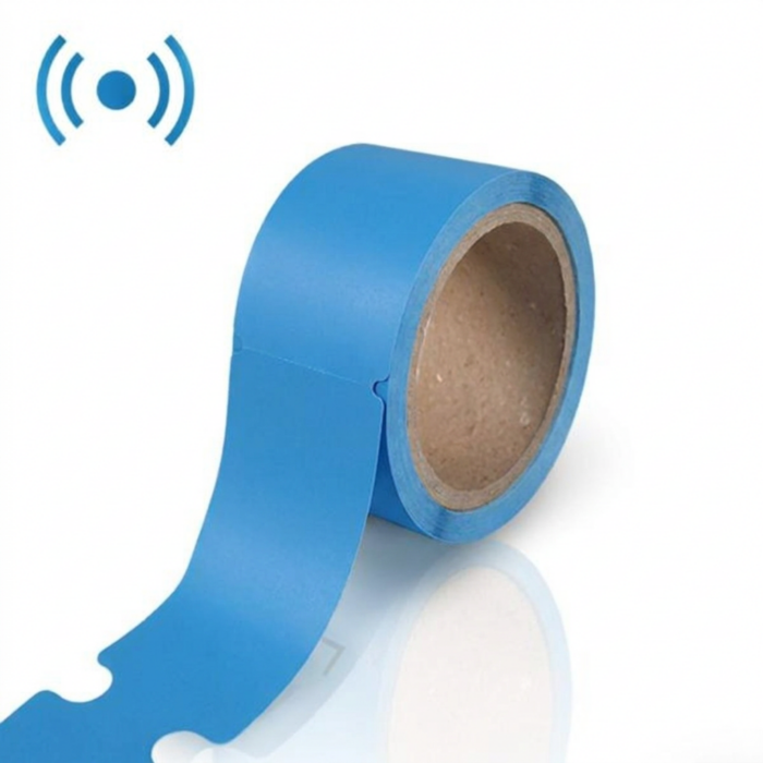 Detektierbare Schlaufenetiketten aus Papier, Rolle in Blau – metall- und röntgendetektierbar